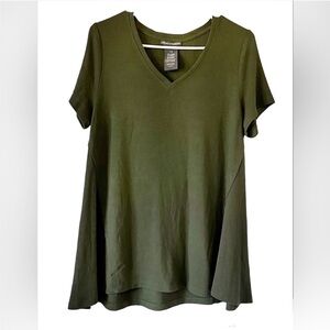 Chelsea‎ & Theodore Green Women’s Top Tunic, V Neck, Short Sleeve Sz L/G